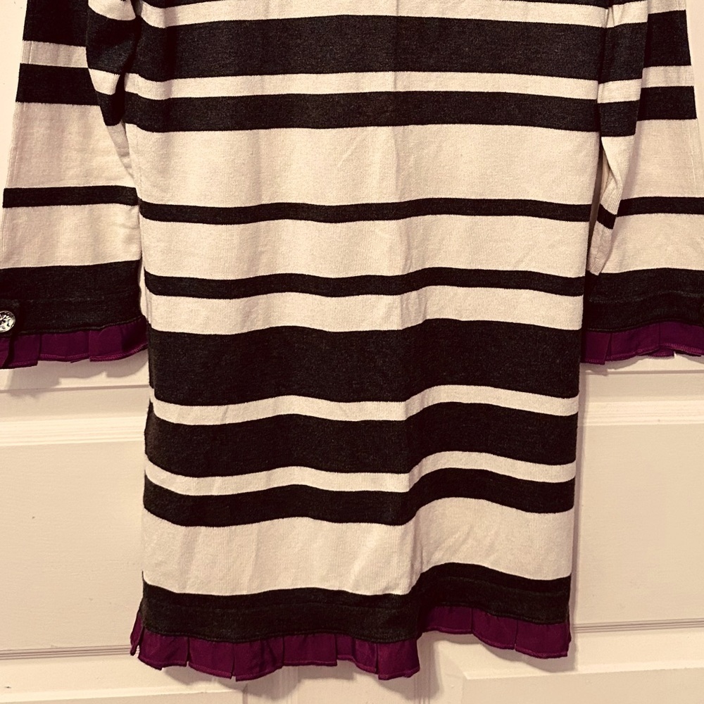 Vintage | Sweater | Striped Cardigan with Ruffle | Academic | Artsy | - Picture 7 of 10